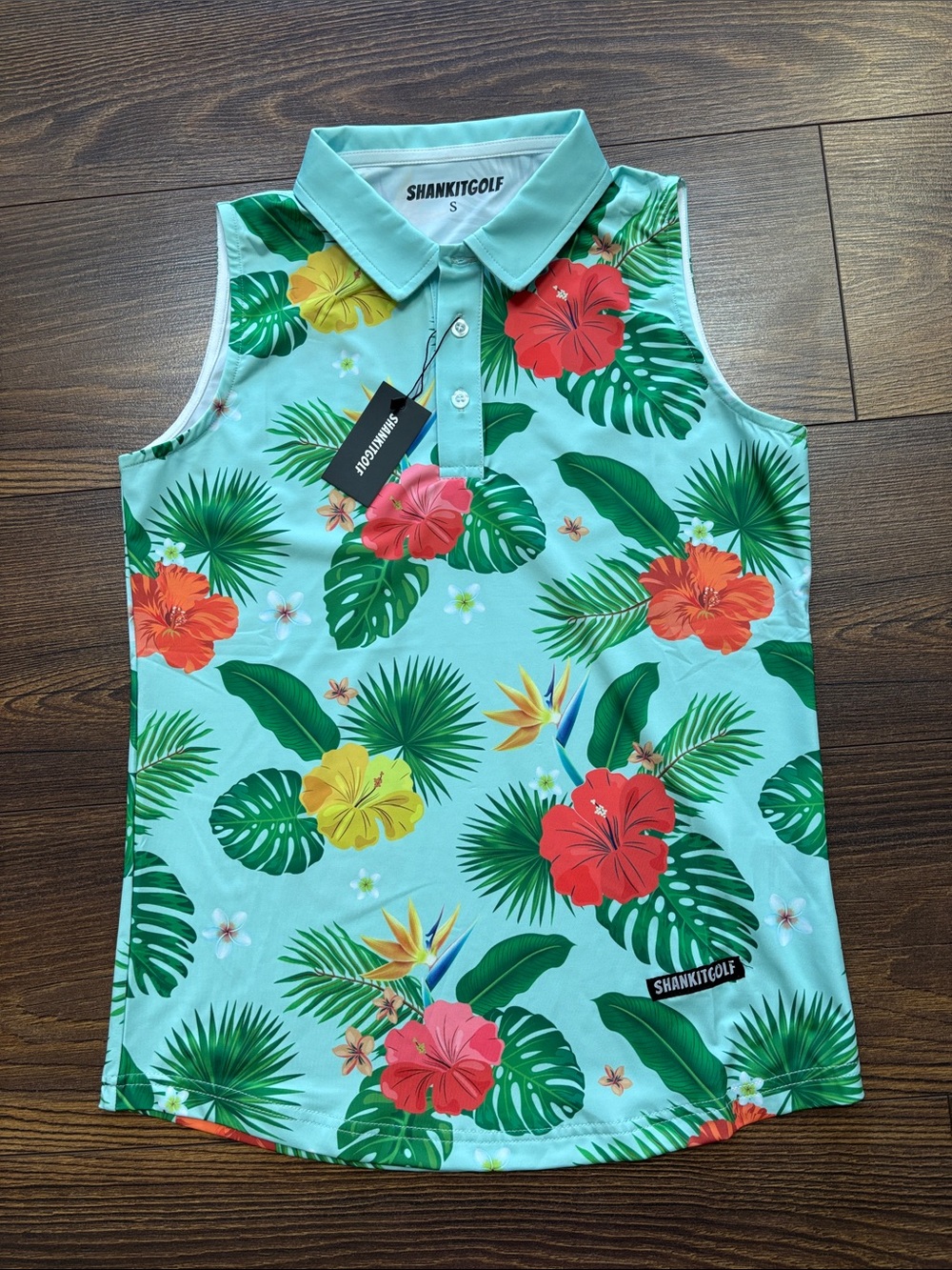 Shankitgolf Girls' Aqua Tropical Floral Polo Golf Tank